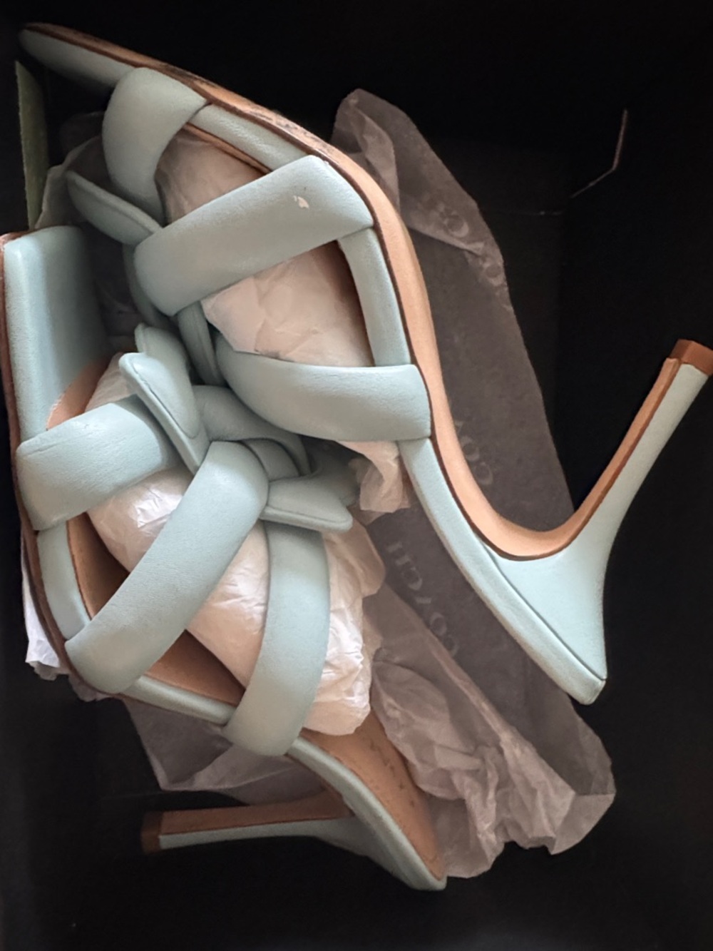COACH Women's Pale Blue Knotted Leather Slide heel sandal with org box - Picture 9 of 10